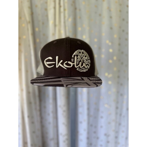 Double Portion Supply Hawaiian Flag Ekolu Super Puff Embroidered Flat Bill Hat - Picture 2 of 7